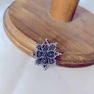 Antique sapphire, marcasite and sterling floral brooch